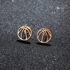 1Pair Punk Black Basketball Earrings for Women Men Stainless Steel Fashion Geometric Ball Shape Stud Earrings Sport