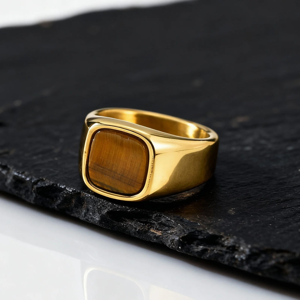 Tiger Eye Signet Ring — Stainless Steel