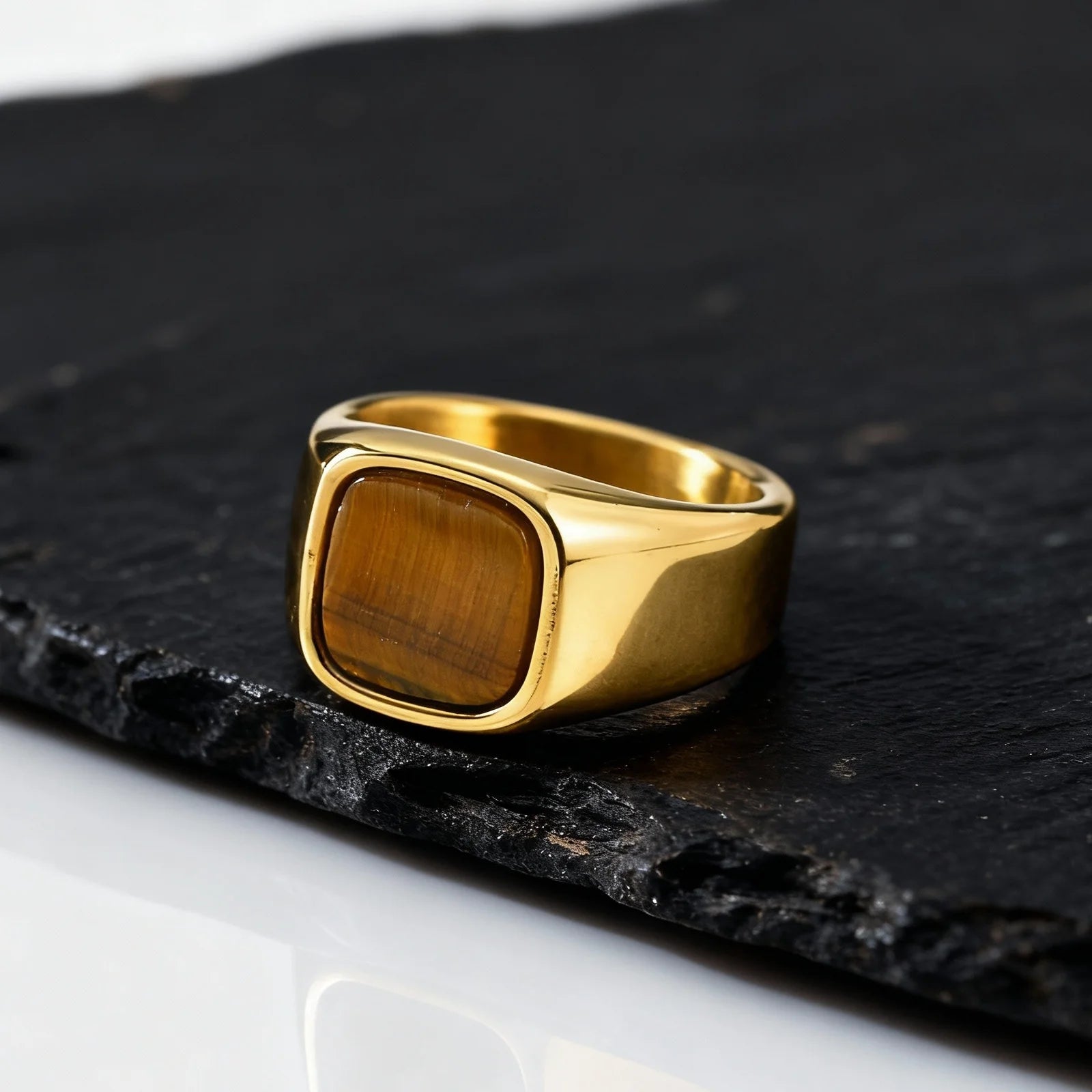 Tiger Eye Signet Ring — Stainless Steel