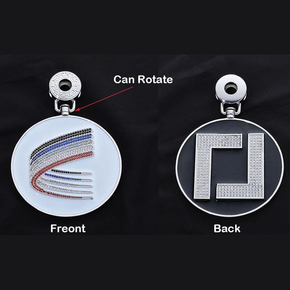 Iced Out Logo Circle Pendant Necklace Rotating 3-Inch