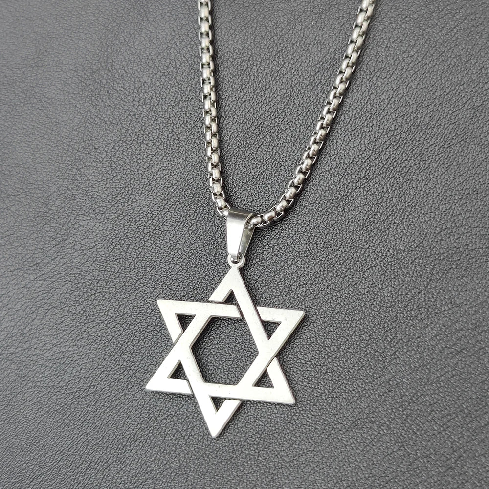 Jewish Star of David Box Chain Necklace — Stainless Steel
