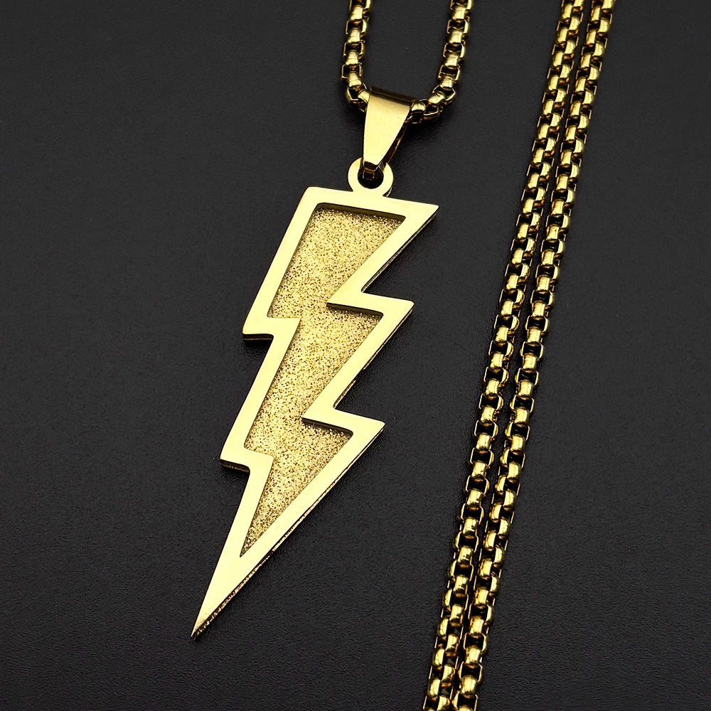 Black Lightning Pendant Necklace — Stainless Steel