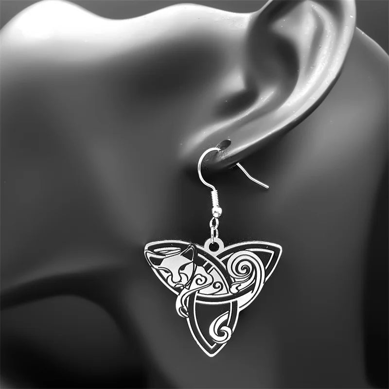 Celtic Knot Silver Earrings Vintage Fox Viking