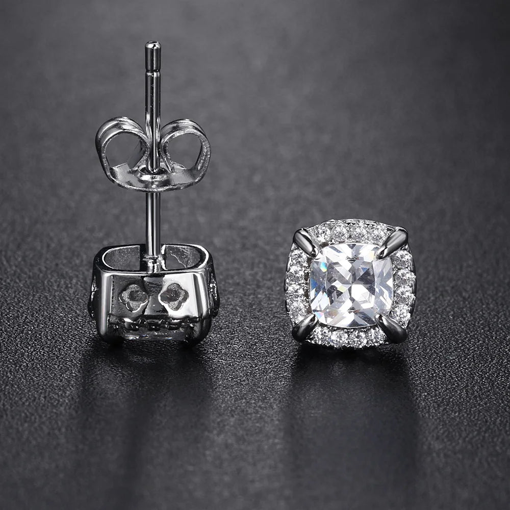 Two-Tone Iced Out Square Stud Earrings Multicolor