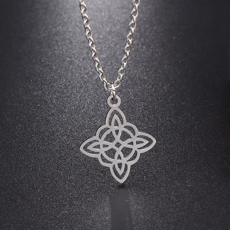 Witchcraft Witch Knot Necklace Irish Trinity Knot Triple Spiral Pendant Stainless Steel Ankh Cross Pentagram Amulet Jewelry