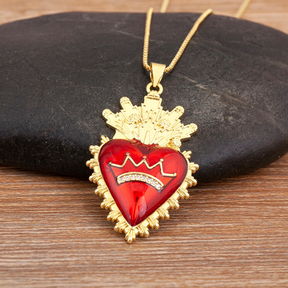Iced Out Sacred Heart Pendant Necklace