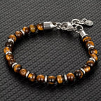 6mm Tiger Eye Beads Strand Bracelets Men Women Charm Stainless steel Chain Colorful Natural Stone Bracelet Male Jewelry
