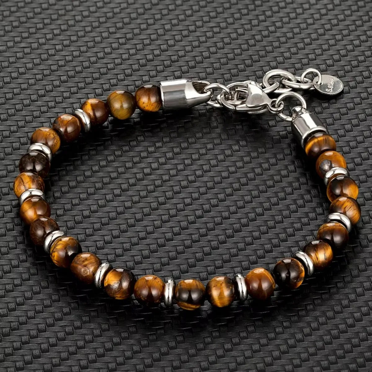 6mm Tiger Eye Beads Strand Bracelets Men Women Charm Stainless steel Chain Colorful Natural Stone Bracelet Male Jewelry