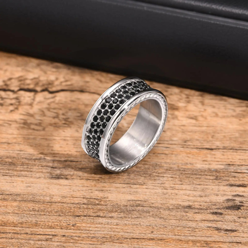 Iced Out Black CZ Stone Ring 8mm — Stainless Steel