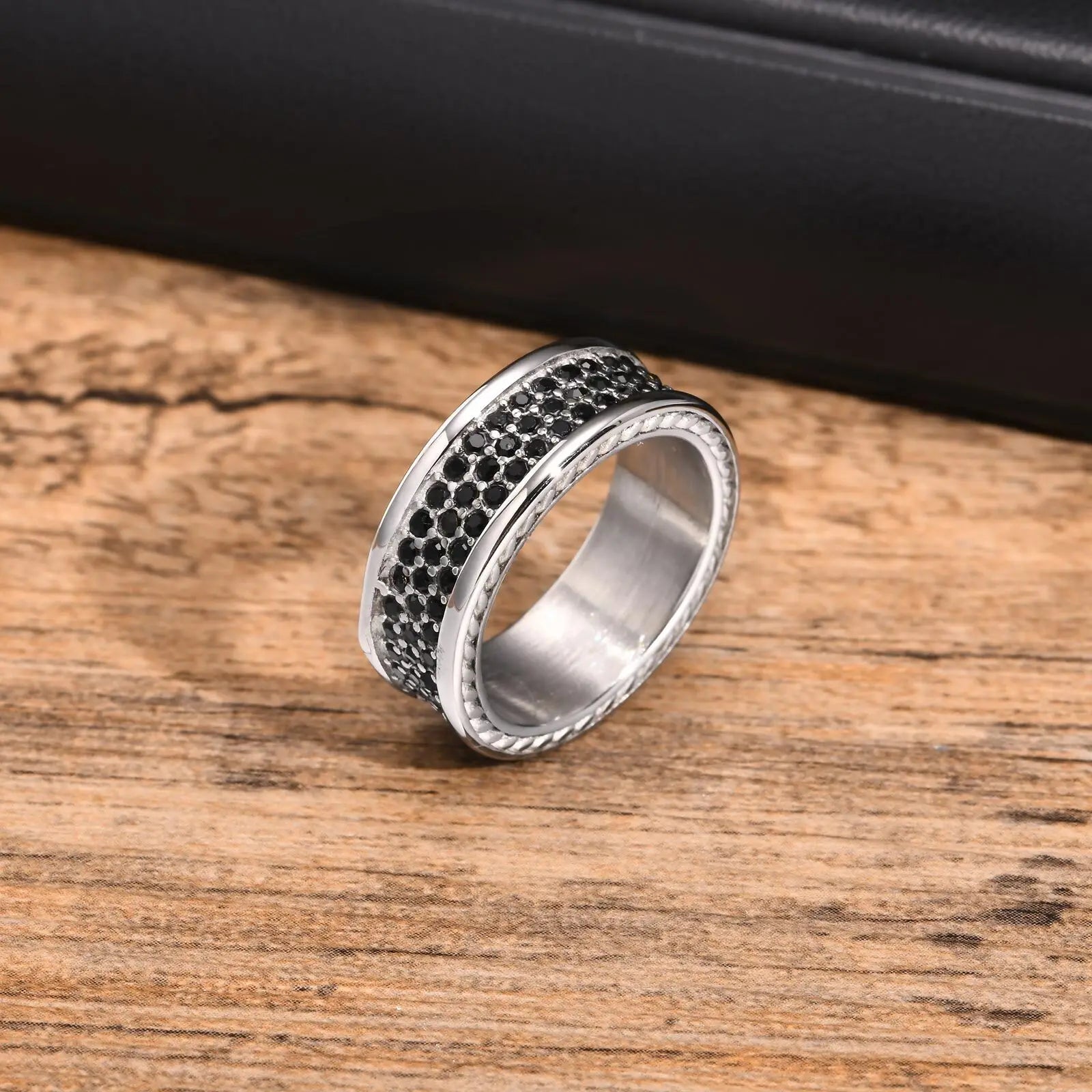 Iced Out Black CZ Stone Ring 8mm — Stainless Steel
