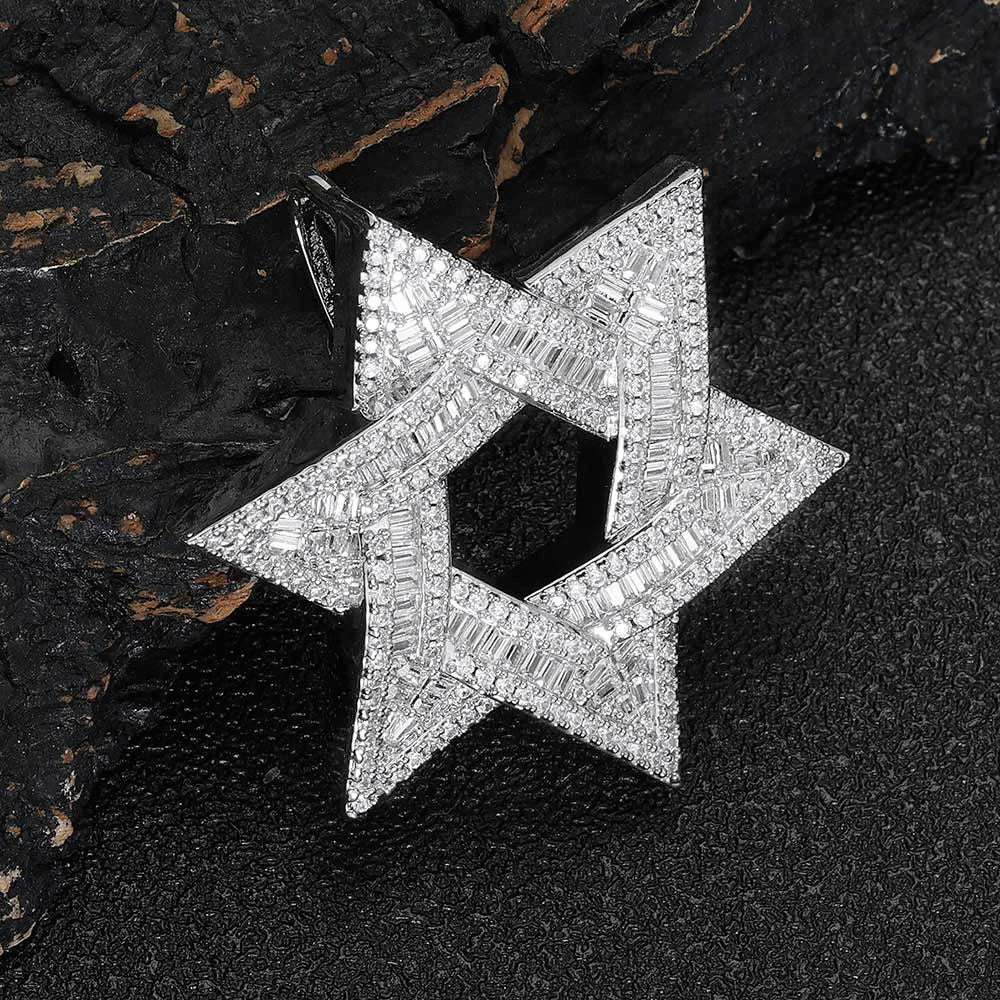 Iced Out Hexagram Pendant Stainless Steel