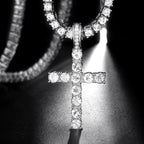 Iced Out Cross Pendant Necklace With 4mm Tennis Chain Religious Charm Full Rhinestone Bling Hip Hop Jewelry for Men and