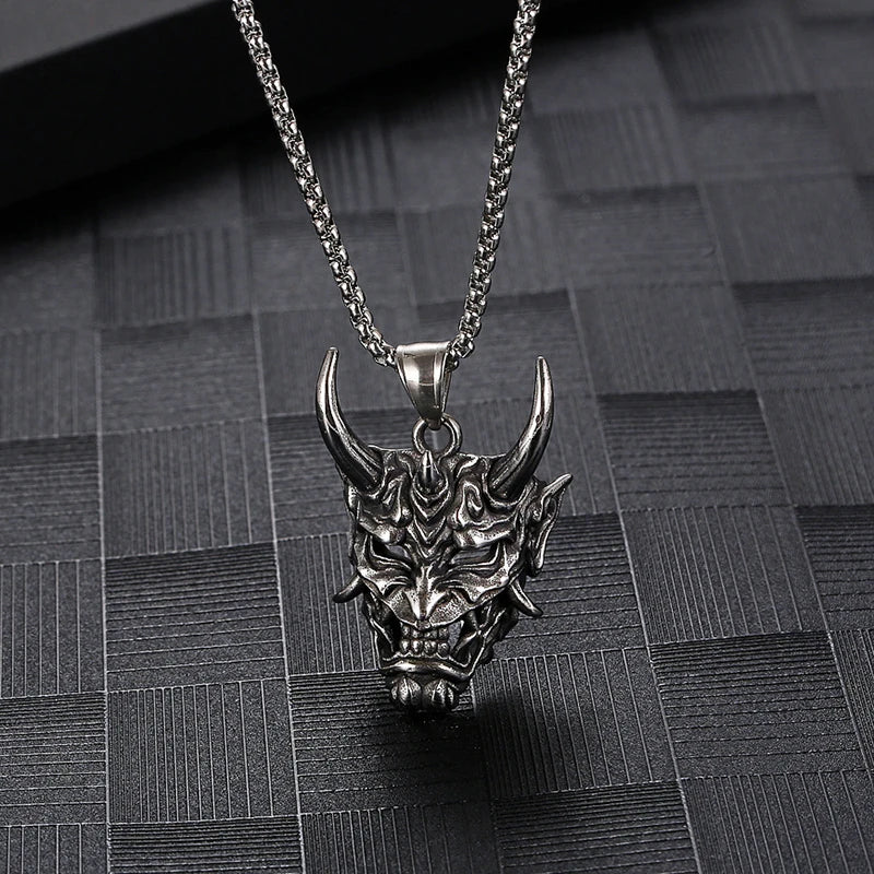Two-Tone Horn Mask Pendant Necklace Statement