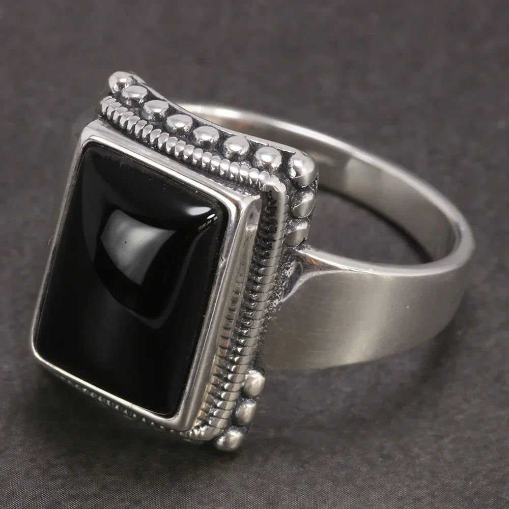 Solid 925 Sterling Silver Lucifer Rings with Black Onyx Natural Stone Handmade Statement Ring TV Show Jewelry