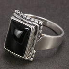 Solid 925 Sterling Silver Lucifer Rings with Black Onyx Natural Stone Handmade Statement Ring TV Show Jewelry