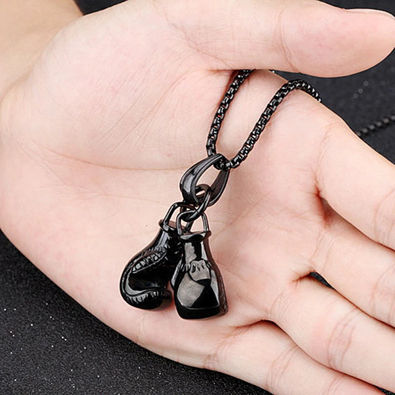 Vintage Boxing Gloves Pendant Necklace For Men Punk Hip Hop Style Gold Color Titanium Steel Chain Fashion Women Jewelry