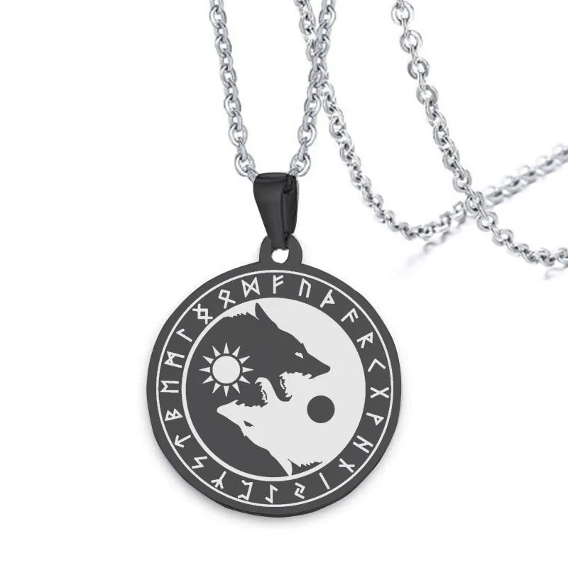 Yin Yang Wolf Sun Moon Pendant — Stainless Steel