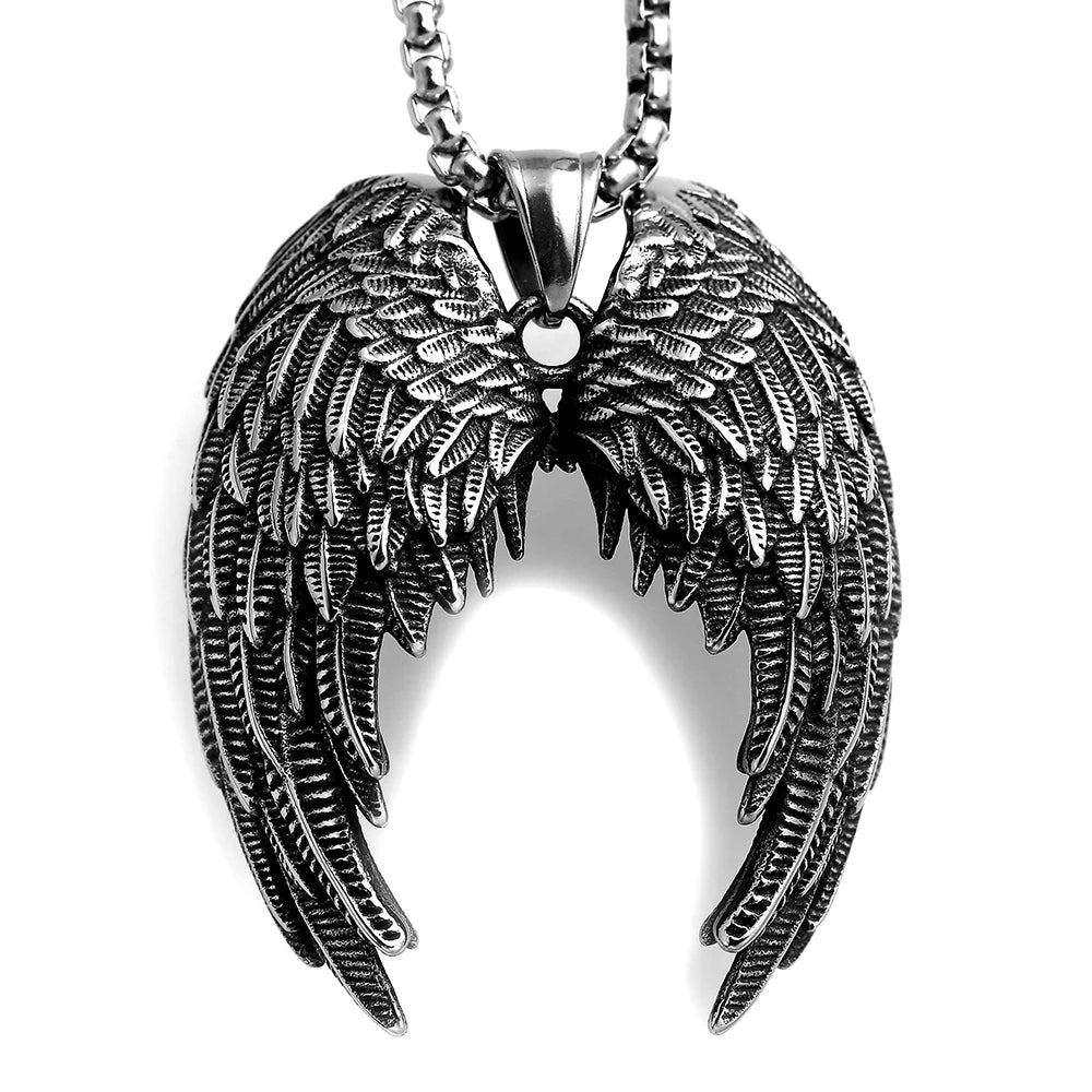 Angel Wing Pendant Necklace Silver Stainless Steel
