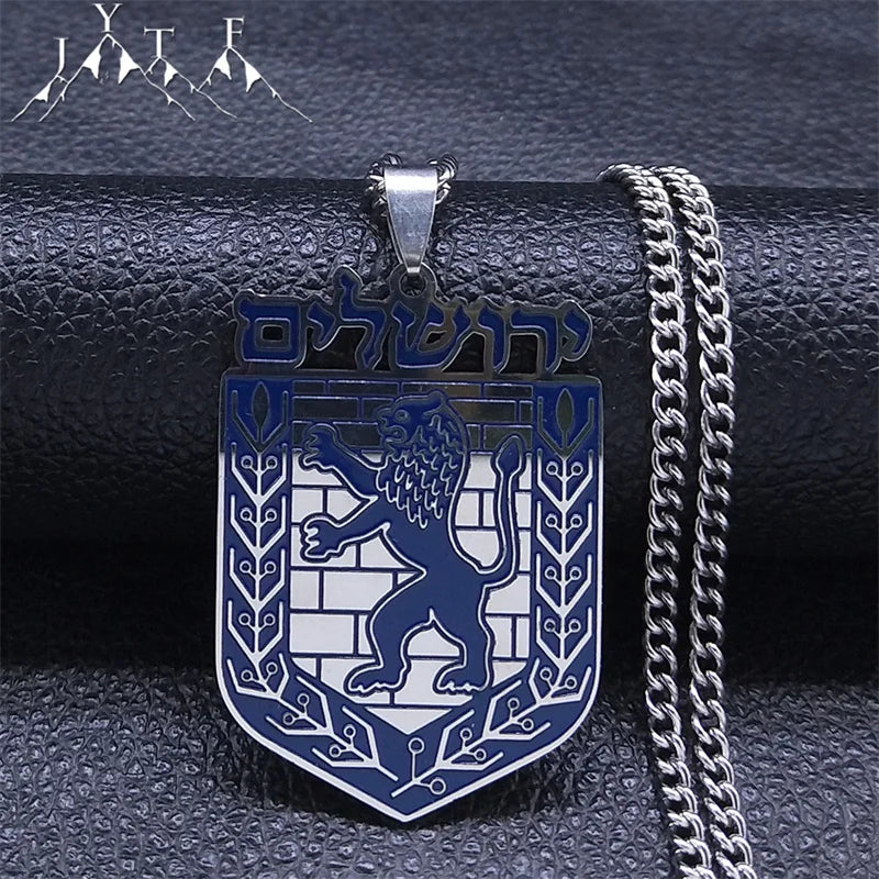 The Lion of Judah Emblem of Jerusalem Necklace Women Men Silver Color Stainless Steel Hebrew Judaism Necklaces Jewelry