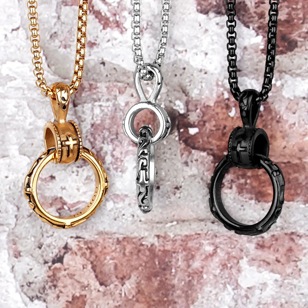 Cross Ring Black Mens Long Necklaces Pendants Chain Hip Hop Punk for Boy Male Stainless Steel Jewelry Creativity Gift Wholesale
