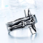 Men's Vintage Stainless Steel Jesus Cross Rings Fashion Character Relief Religious Ring Creative Party Gothic Jewelry