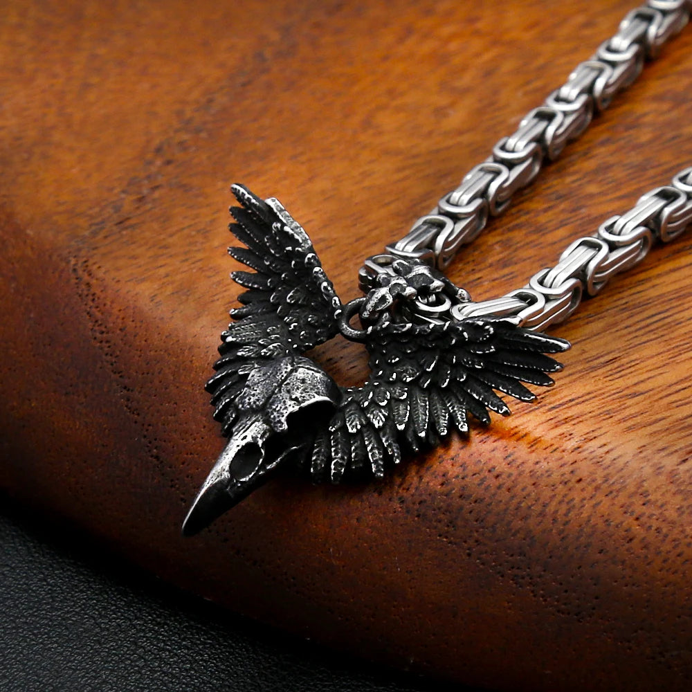 Gothic Crow Skull Stainless Steel Pendant Necklace