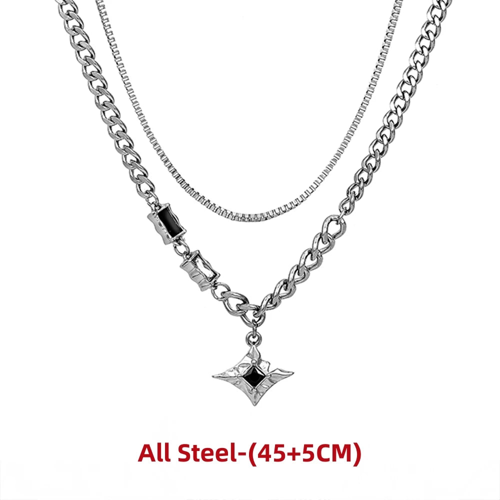 Hip Hop Zircon Cross Pendant Necklace For Man Woman Luxury Titanium Steel Non-Fading Clavicle Sweater Chain Couple Jewelry