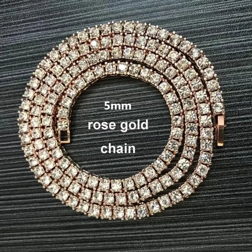 4/5mm 1 Row Black White Crystal Cz Stone Tennis Chain Hip Hop Choker Necklace Bling Iced Out Rock Jewelry For Men Women 18inch