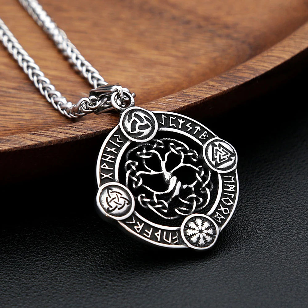 Odin Steel Pendant Vintage Viking Tree Life 316L