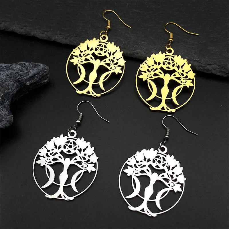 Star Tree Of Life Silver Earrings Witch Triple