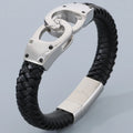 Braided Leather Handcuffs Style Men's Wrap Bracelet Stainless Steel Charm Bracelet for Men Gold Color Jewelry Logo