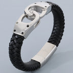 Braided Leather Handcuffs Style Men's Wrap Bracelet Stainless Steel Charm Bracelet for Men Gold Color Jewelry Logo