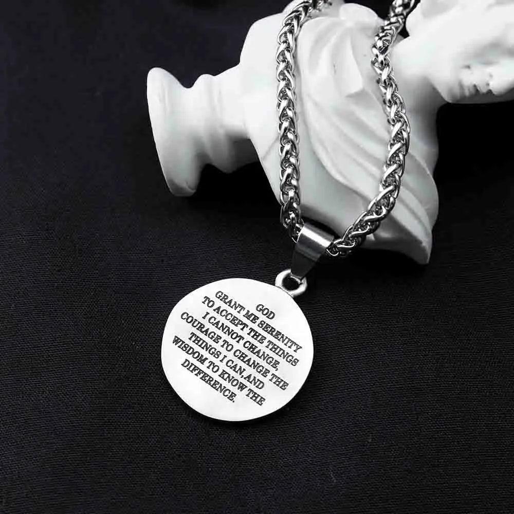 Stainless Steel Serenity Prayer Cross Pendant Religious Necklace Praying Hands Coin Medal For Him