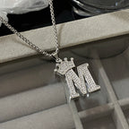 Freetry 26 Letters A-Z Zircon Crown Pendant Necklace for Women Men Punk Initial Alphabet Necklaces Hip Hop Choker Chain