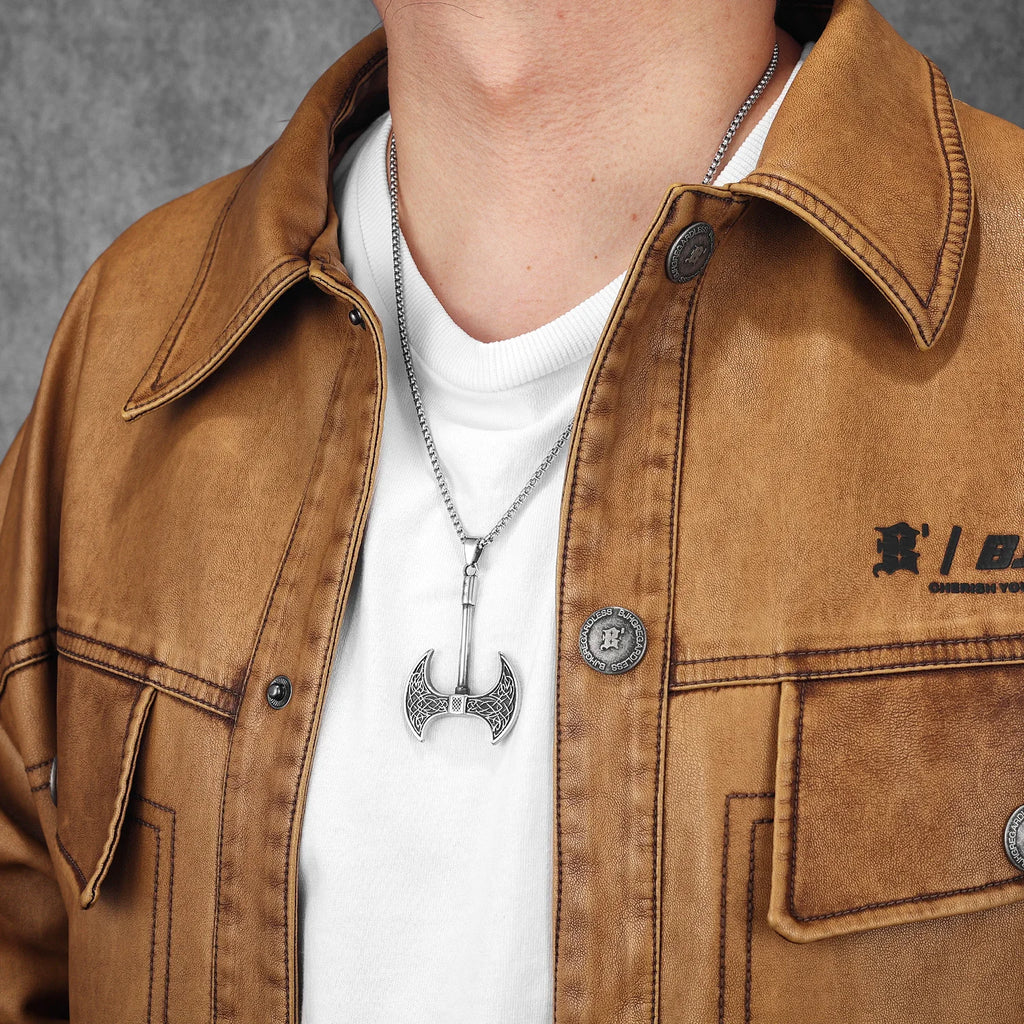 Double-Edged Axe Pendant Necklace — Stainless Steel