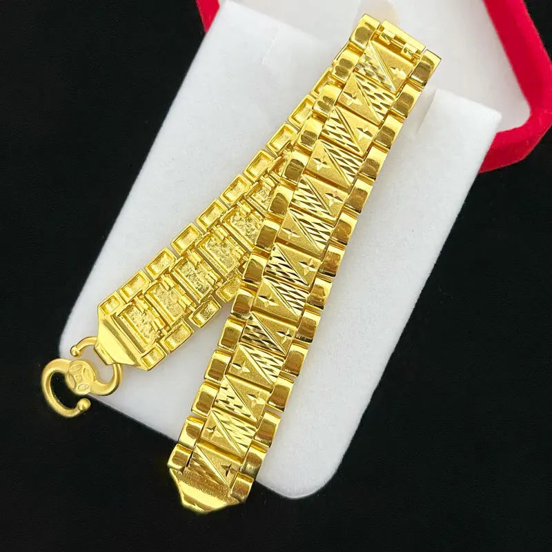 Luxury 9999 24K real gold jewelry men's hand-row bracelet board hand jewelry fashion trend