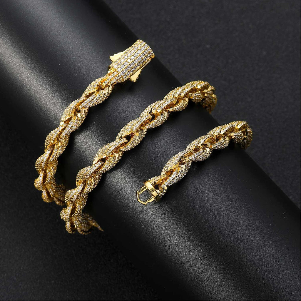 Aokaishen 8mm Stainless Steel Rope Chain for Men PVD Plated Rock Street Hip Hop Jewelry
