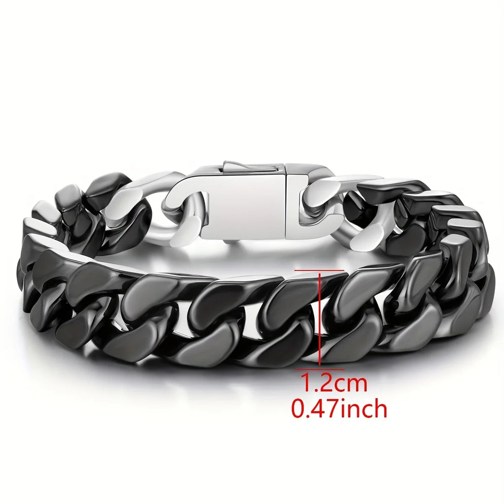 Men's Cuban Link Ceramic Bracelet Hypoallergenic, Black White Chain for Men, Masculine Jewelry Gift