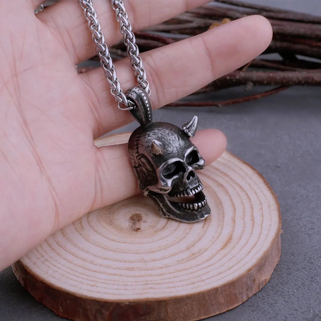 Devil Skull Box Chain Pendant Necklace — Stainless