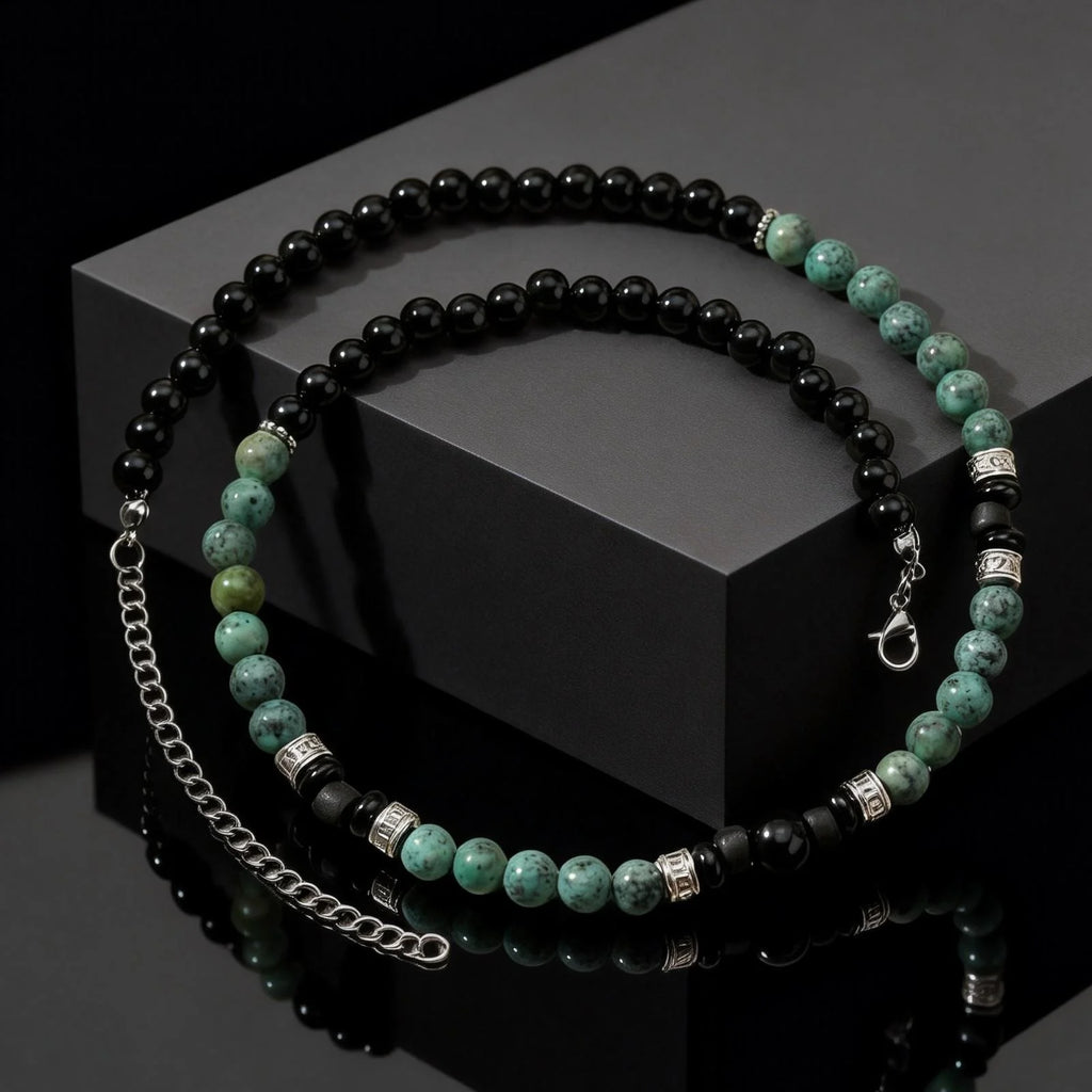 Retro Natural Stone Beads Necklace Tiger Eye Stone Stainless Steel Collar Necklace for Men Boho Trendy Jewelry Gifts