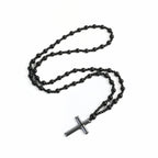 Black Hematite Bead Cross Pendant Necklace — Black-Tone