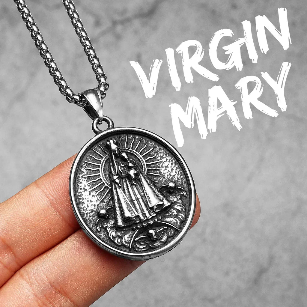 Virgin Mary Cross Pendant — Stainless Steel