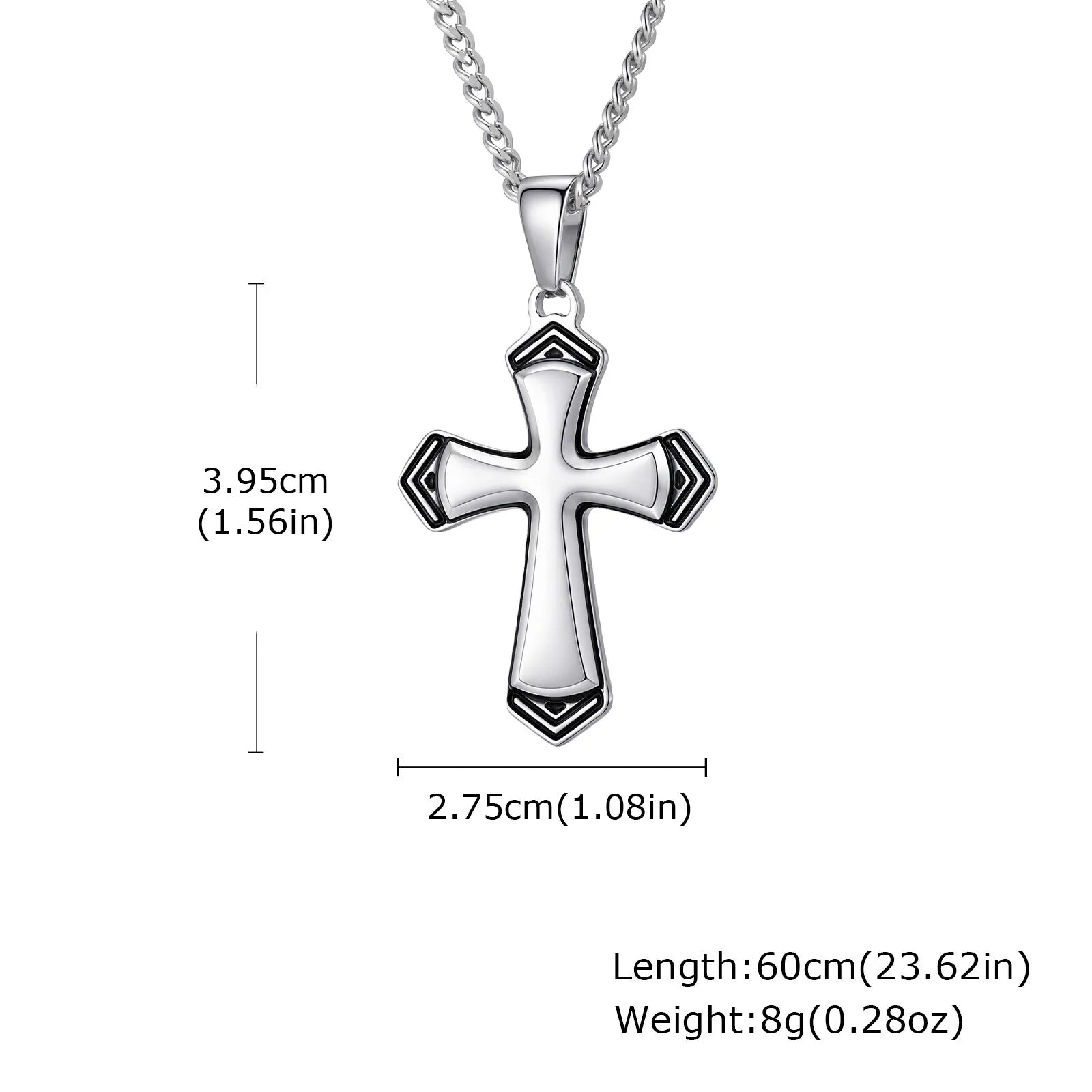 Cross Silver Cuban Chain Pendant Necklace