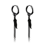 Feather Dangle Huggie Hoop Earrings for Men — Stainless Steel