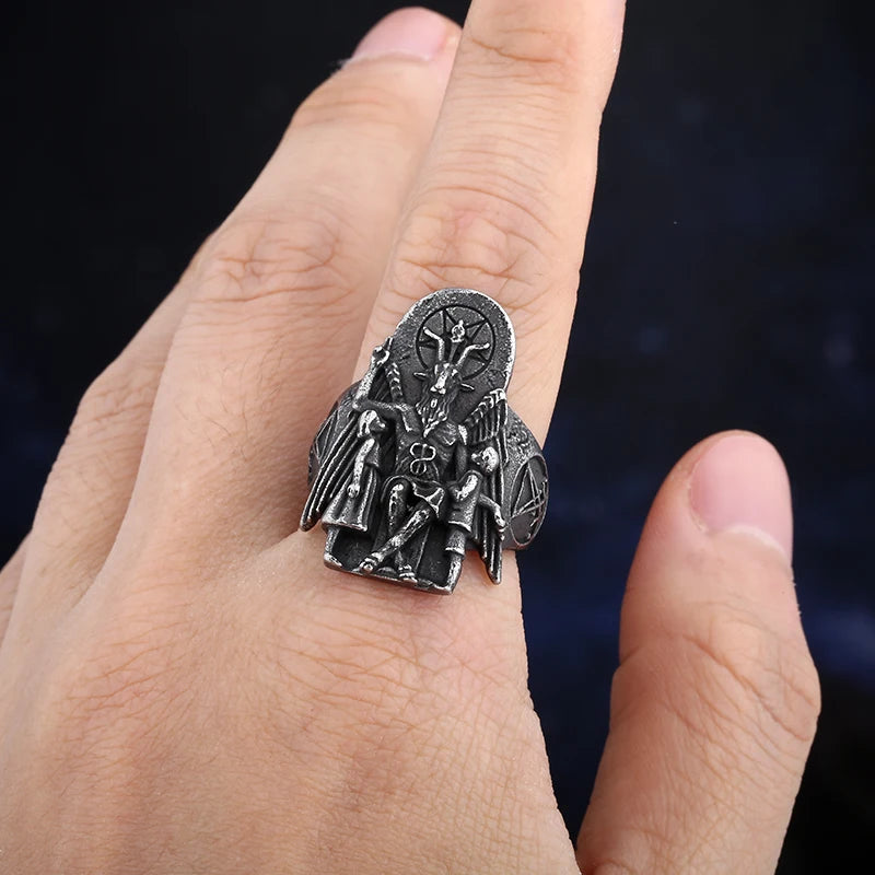 Punk 2024 New Vintage Ring Lucifer Satan Signet Ring For Man Good Detail Aubis Punk Jewelry Freeshipping Boyfriend Gift