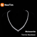 NeeTim Moissanite Tennis Necklace for Women 925 Sterling Silver with White Gold Plated Size Luxury Diamond Neck Chain