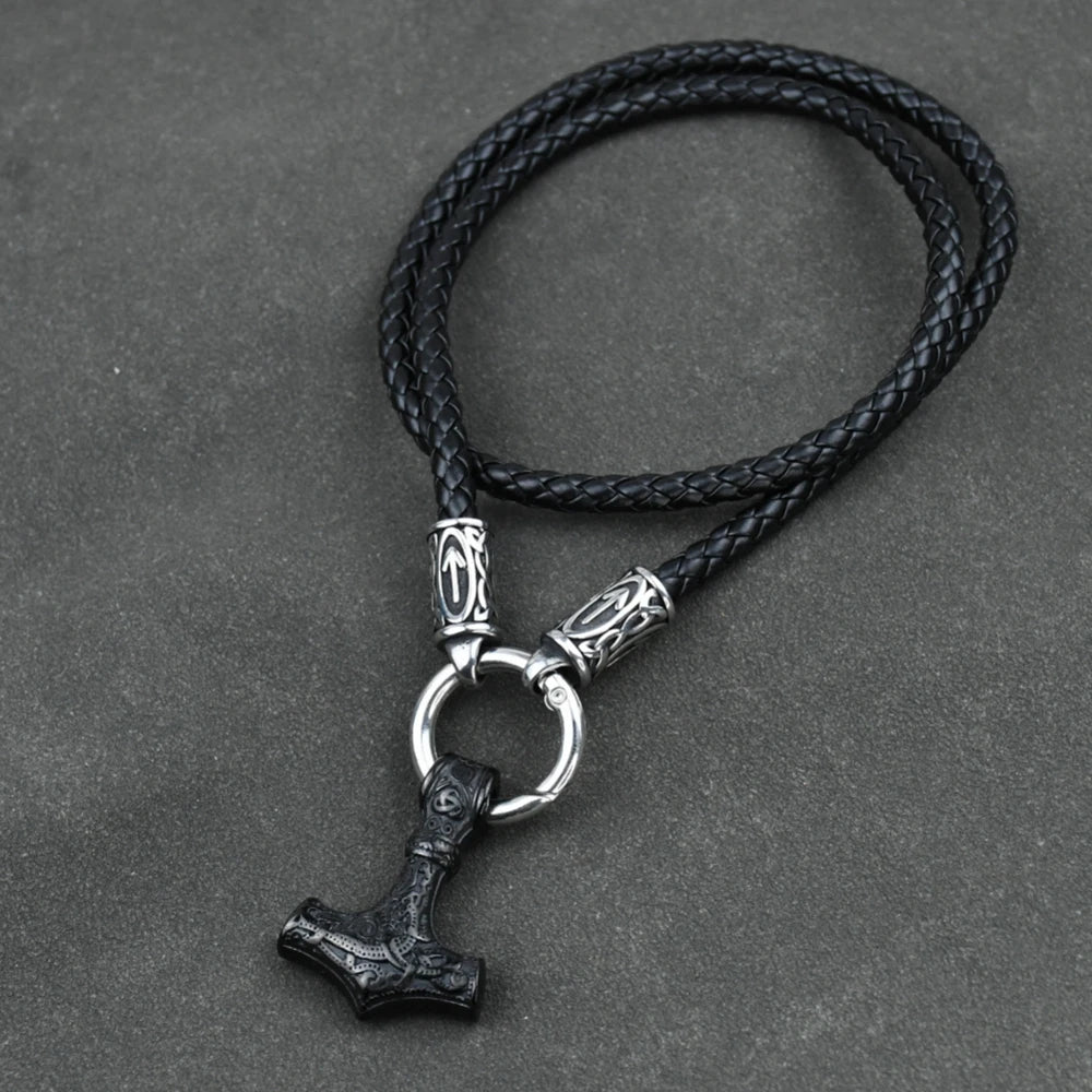 Viking amulet Jewelry Nordic viking rune with thor hammer pendant necklace with stainless steel -king chain