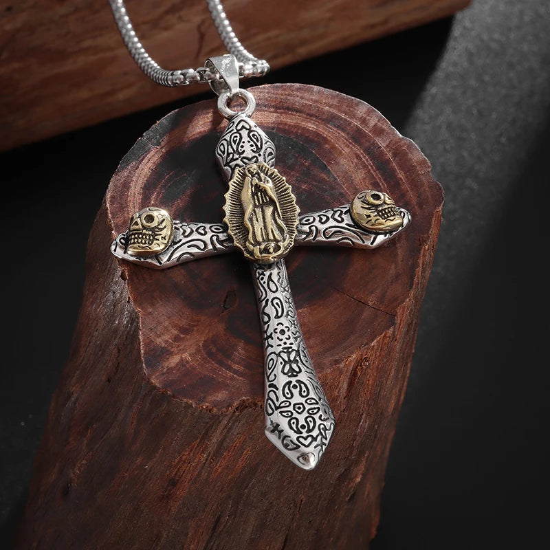 New Gold Color Crucifix Image Men\\'s Pendant Christ Miami Cuban Religious Necklace for Daily Wear Fashion Jewelry