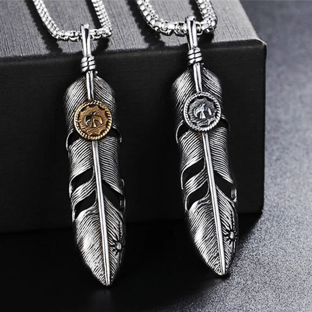 Vintage Stainless goro feather Necklace Men Women Punk Hip Hop Biker goro Pendant Chain Fashion Jewelry Gift
