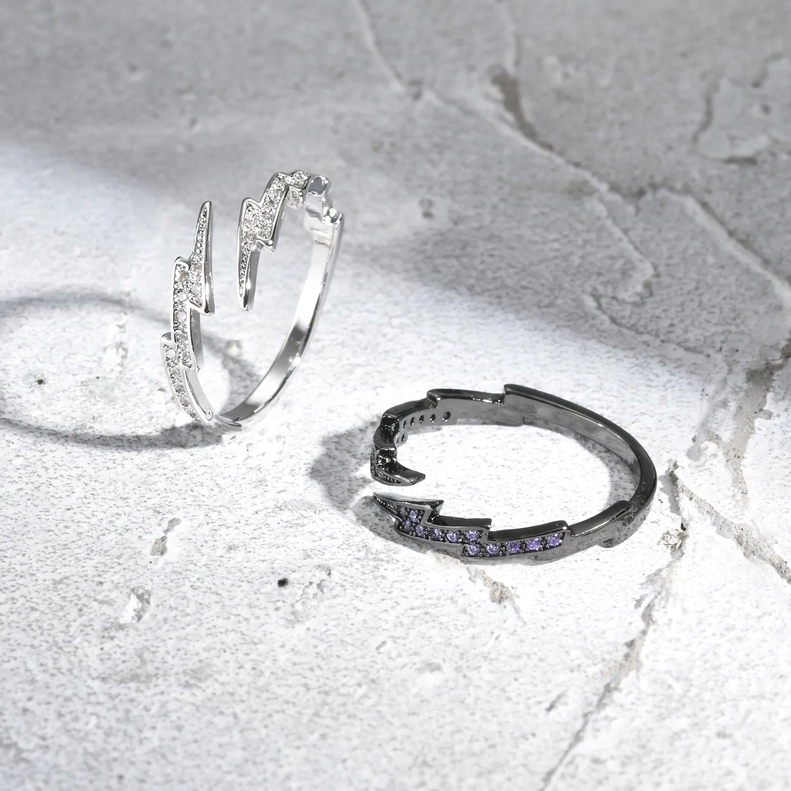 Iced Out Zircon Lightning Open Ring — Stainless Steel